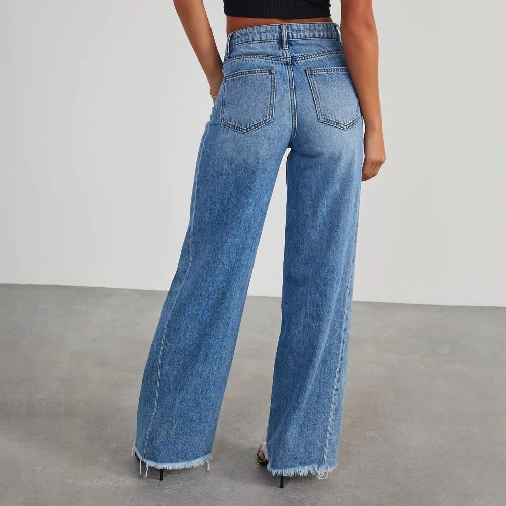 2024 New High Waisted Y2k Straight Denim Pants for Women, Korean Fashion Wide Leg Trousers